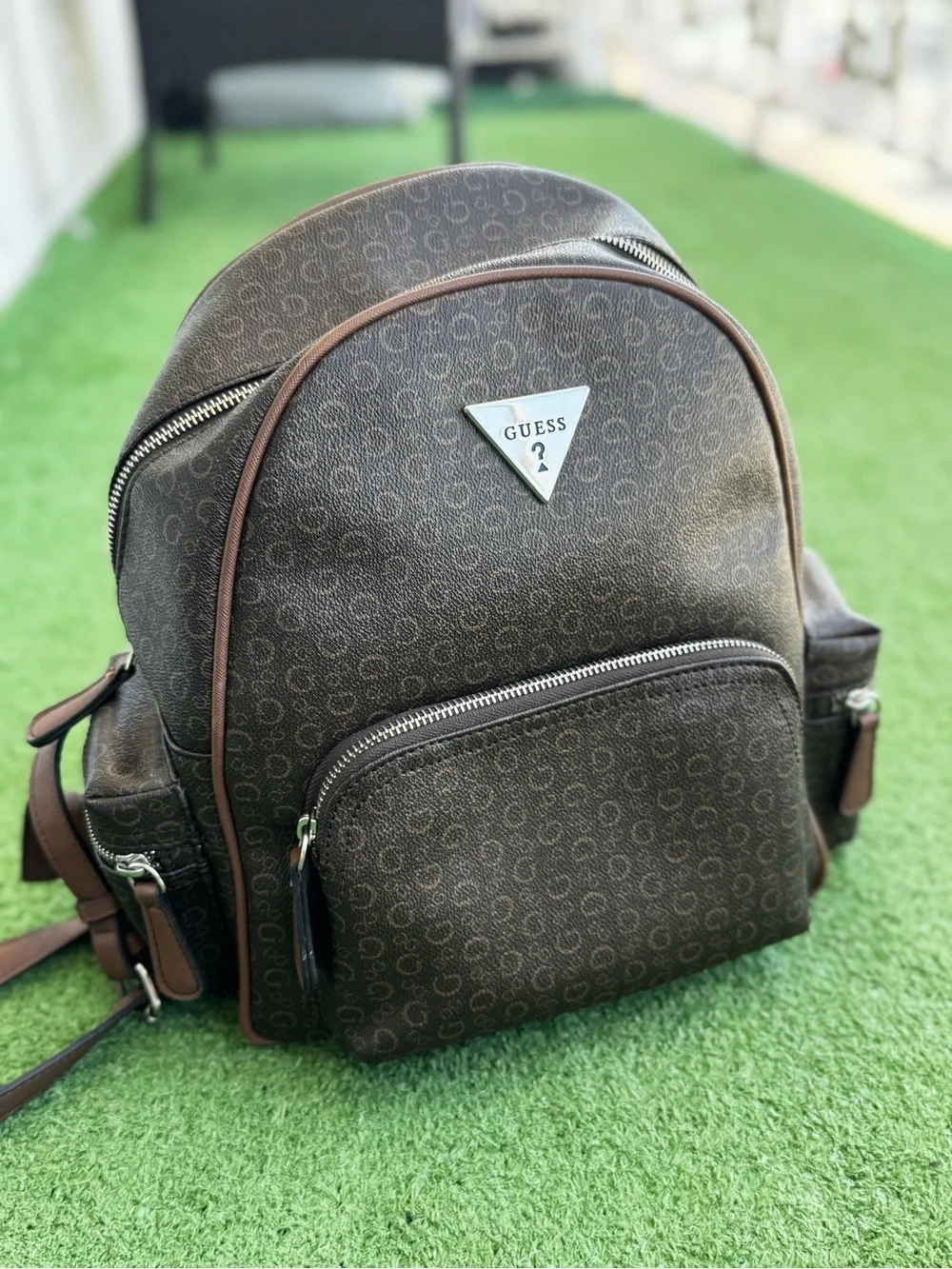 GUESS Brown Logo-Print Women’s Backpack